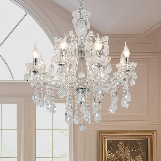 Modern Chrome Chandelier Light Fixture 8 Light Luxury Crystal Maria Theresa Chandelier Pendant Lighting Fixture for Dining Room,Bedroom,Living Room, W23.6*H22 with Adjustable Chain