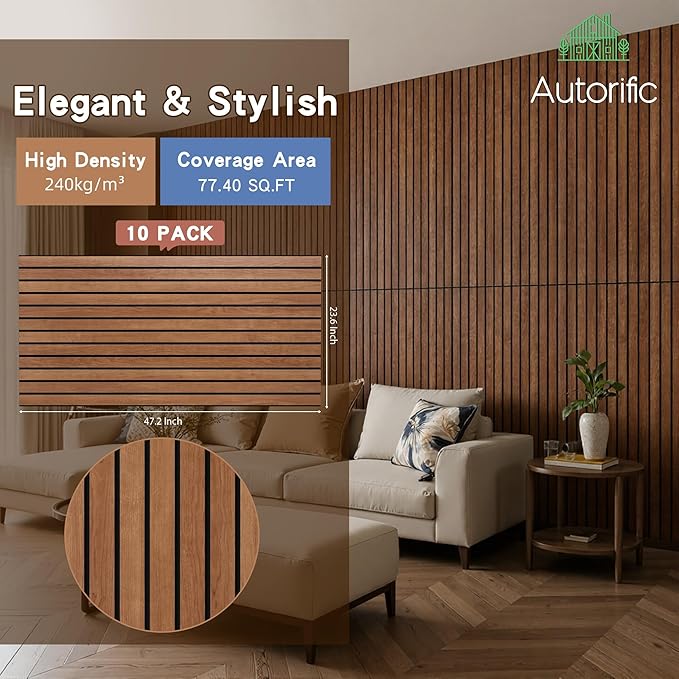 10 Pack Acoustic Panels Sound Absorbing, 47.2”x23.6” Sound Dampening Panels, Decorative Soundproof Wall Panels with Simulated Wood Grain Finish, for Office,Home Theater,Studio,Living Room, Cherry