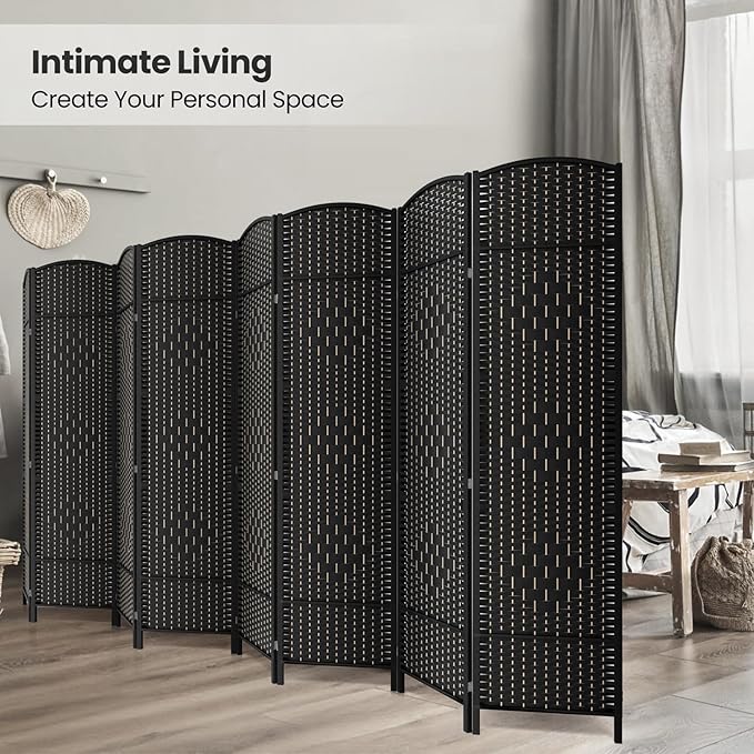 8 Panel Room Divider,6Ft Folding Privacy Screen,Tall - Extra Wide Foldable Panel Partition Wall Divider with Diamond Double-Weaved Hand-Woven Design Room Screen Divider