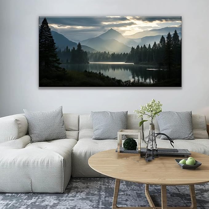 Large Wall Art For Living Room Canvas Art Wall Decor For Office Wall Decorations For Bedroom Forest River Landscape Paintings Modern Pictures Artwork 24x48 In