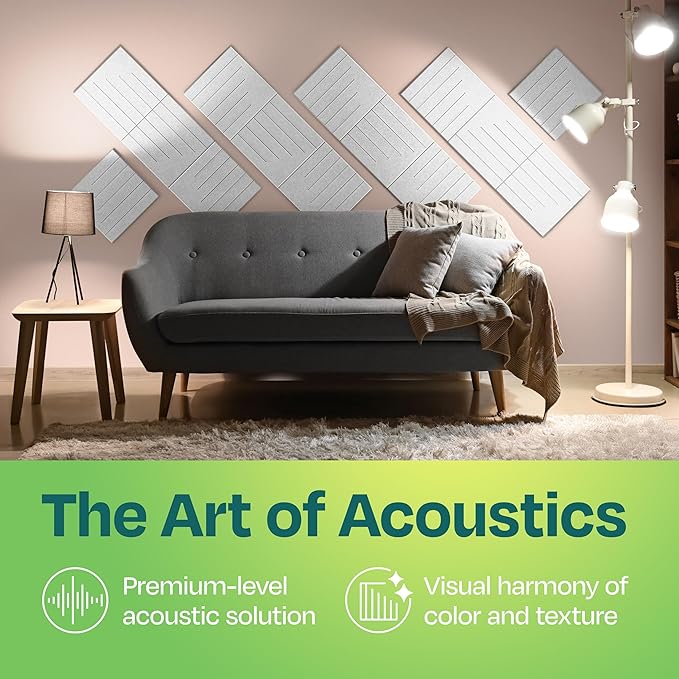 Acoustic Panels 12-Pack Soundproof Wall Panels 12"x12"x0.4" Decorative Sound Dampening for Your Home, Office, Studio, Bedroom & More with Unique LineWave Carving [White]