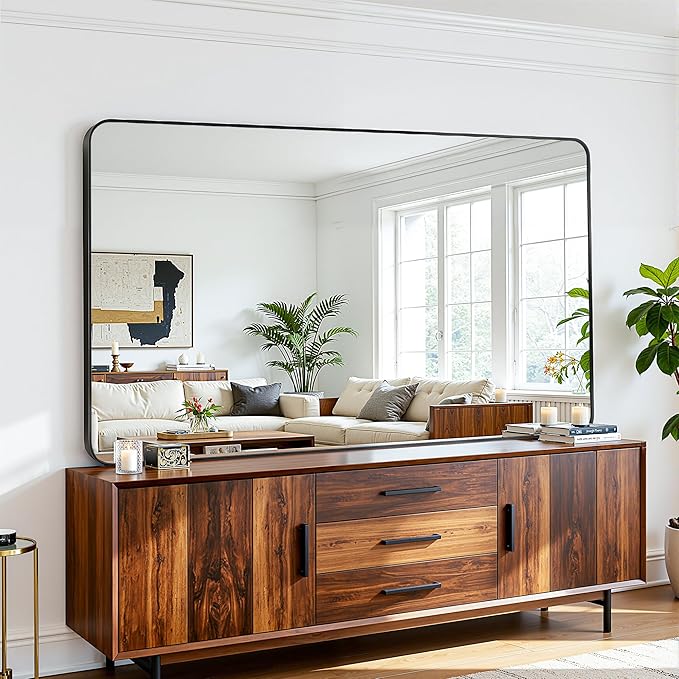 Antok Wall Mirror, 30"x55" Bathroom Vanity Mirror, Anti-Rust HD Tempered Glass, Wall Mounted Mirrors for Living Room, Entryway, Black Frame, Rect