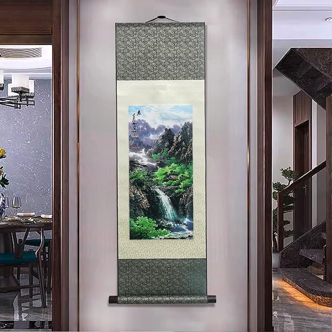 AtfArt Asian Wall Decor - Beautiful Silk Scroll Painting: Four Seasons Landscape - Summer, Autumn, Winter-Spring - Oriental Decor - Chinese Art Wall Scroll - 39 x 12in (Four Piece)