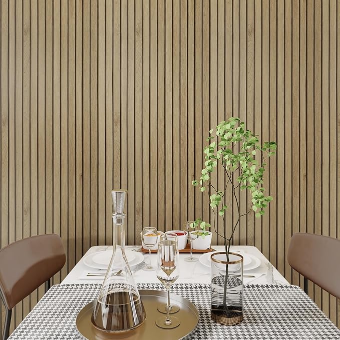 Livelynine Wood Wallpaper 24 X394 Inch Wood Peel and Stick Wall Paper Slatted Brown Vinyl Self Adhesive Contact Paper Decorative for Bedroom Kids Bathroom Door Sticky Slat Wall Paneling for Walls