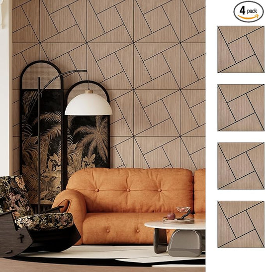 4 Packs Acoustic Wall Panels - Self-Adhesive 3D Wood Slat Wall Panel- Peel and Stick Sound Absorbing Panels for Noise Reducing - Feature Wall Decor for Home & Office