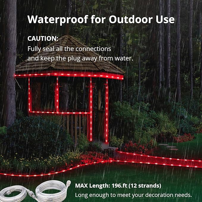 LED Rope Lights, 16.4 Feet Red Flat Flexible Strip Light, Plug in Novelty Lighting, Connectable and Waterproof for Home Christmas Holiday Garden Patio Party Decoration