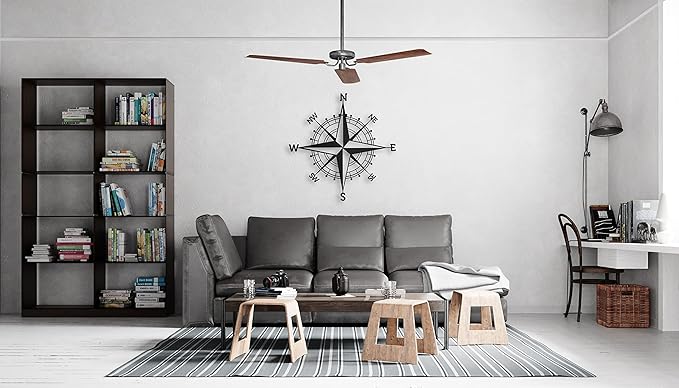 Nautical Compass Rose Metal Wall Art, Large Wall Decor, Black Compass Wall Sculptures, Indoor Outdoor Hanging, Housewarming Gift for Home Decor, Room Decor, Living room, Bedroom (Black 18" x 18")