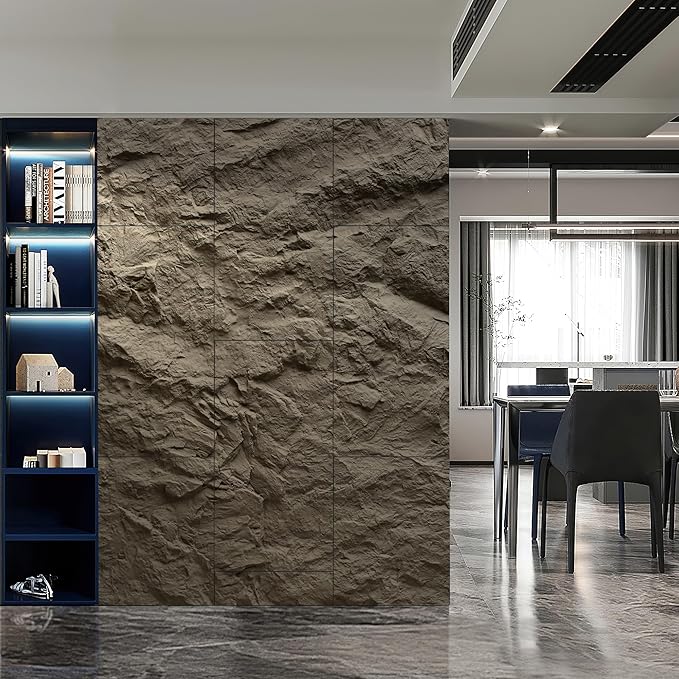 KASARO 3D Faux Stone Wall Panels, 4 PCS PU Wainscoting Panel for Interior Wall Decor, Cement Texture Thicker Accent for Home, Office, 43.3 × 23.6 inch, Grey