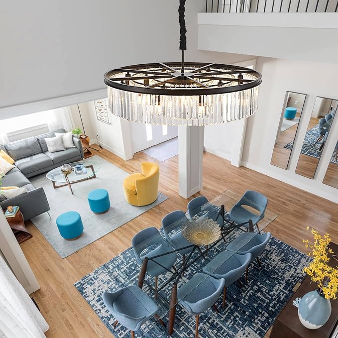 31.5" 12-Light Modern Crystal Chandelier Light Fixtures 3 Rings Black Luxury Chandeliers for Living Room Glam Round Hanging Ceiling Pendant Lighting for Entryway Kitchen Bedroom Dining Room