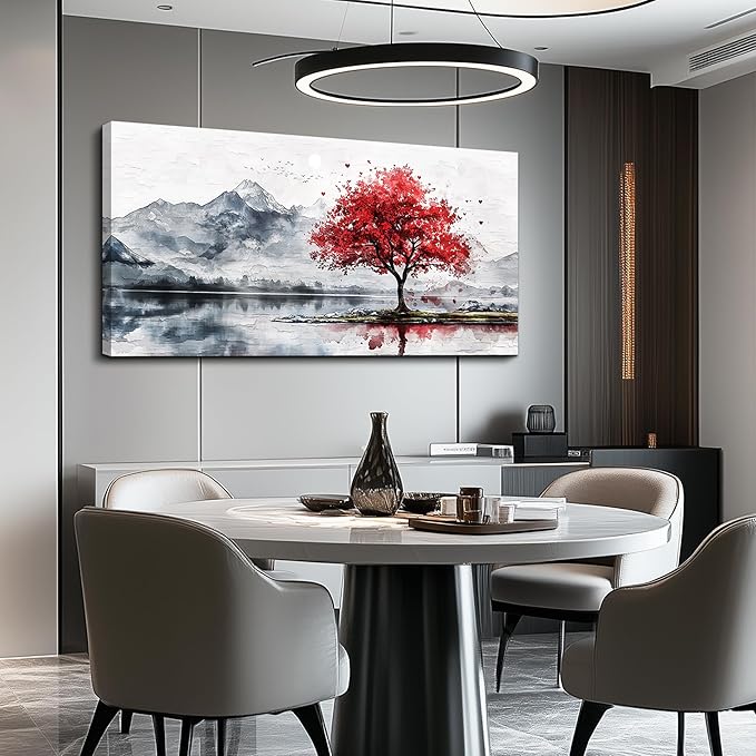 MHARTK66 Mountain Wall Art 48 X 24 Home Wall Decor For Living Room Large Canvas Wall Art Bedroom Country Landscapes Wall Pictures Black And White Poster For Dining Room Modern Office Art Work