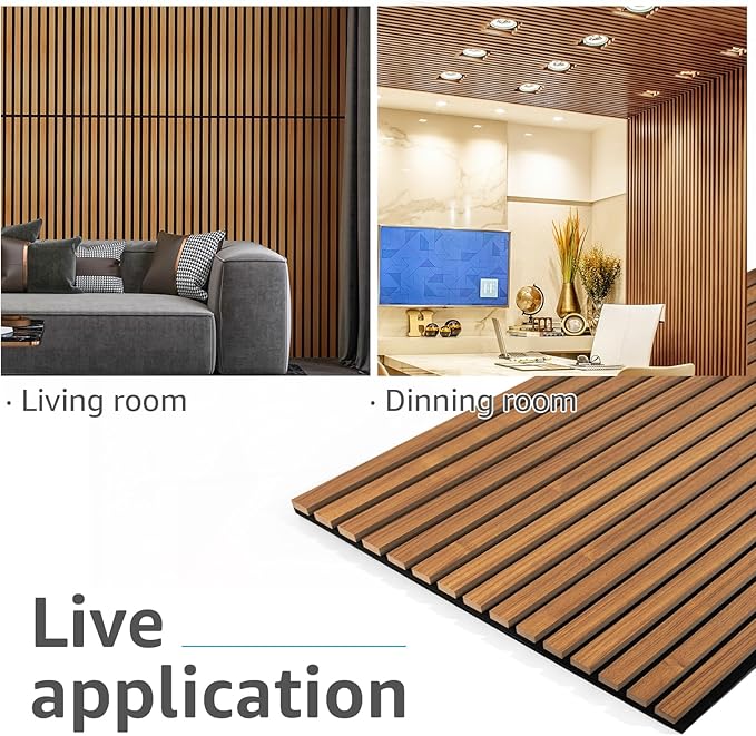 Art3d 2-Pack Acoustic Wood Slat Wall Panels for Interior Decor, 3D Fluted Sound Absorbing Wood Paneling for Accent Wall Ceiling Kitchen Living Room Bedroom Office, 47.2 x 23.6 inch Teak