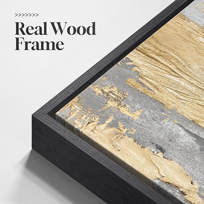 Large Framed Modern Abstract Wall Art Set of 2, Canvas Prints Paintings Artwork for Walls, Black White Grey Gold Pictures Wall Decor for Living Room, Dining Room, Bedroom, and Office