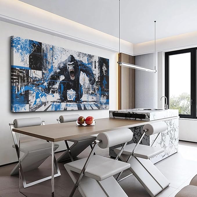 JEAWA Large Canvas Wall Art, Black and White Abstract Modern Picture Gorilla City Street Graffiti Animal Paintings for Living Room Bedroom Men Study Home Office Picture Wall Decor 29x58 IN