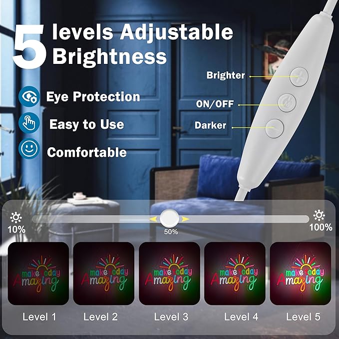 Make Today Amazing Neon Sign for Classroom Wall Decor Dimmable Positive and Upward Quote LED NeonLight USB Powered Rainbow Color Light Up Signfor Wedding Cafe Party Birthday School