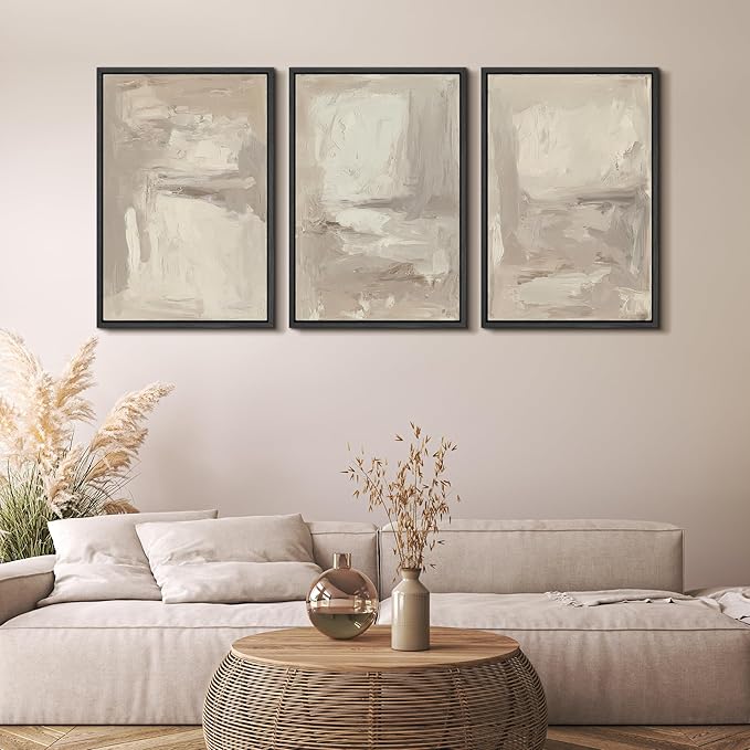 MUDECOR Framed Wall Art Print Set Neutral Abstract Modern Minimalist in Beige and Cream Tones Illustrations Modern Art Boho Decorative Colorful Chic for Living Room, Bedroom, Office - 16"x24"x3 Black