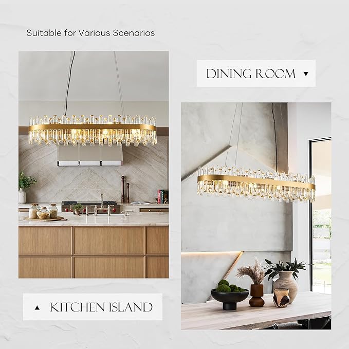 39" Modern Gold Rectangle Crystal Chandelier Light Fixtures for Kitchen Island Luxury Linear Crystal Chandeliers for Dining Room 16-Light Long Hanging Pendant Lighting for Entryway Foyer Bar