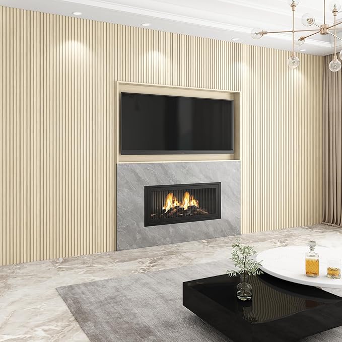 8-Pack WPC Wall Panels 108’’ x 6.3’’ 3D Slat Wall Panel Acoustic Wall Paneling for Interior Wall Decor TV Background Kitchen Bedroom Natural Wood