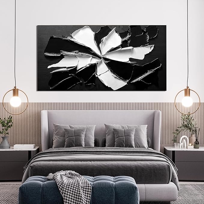 Abstract Wall Art Decoration Modern Wall Art Pictures for Living Room Abstract Canvas Art Wall Decor Minimalist Black and White Wall Art Prints Flowers Artwork for Walls Office Home Decor 20"X40"
