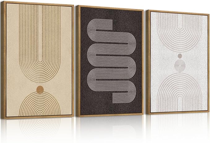 Anyzal Modern Minimalist Wall Art Large Boho Abstract Artwork Neutral Geometric Wall Decor for Living Room Bedroom Dining Room 24x36 Inch Set of 3