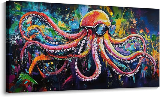 JEAWA Abstract Graffiti Wall Art, Large Size Funny Octopus Street Cool Pop Hand Drawn Texture Canvas Paintings for Living Room Bedroom Men Teenage Boy Game Room Picture Wall Decor 29x58 IN