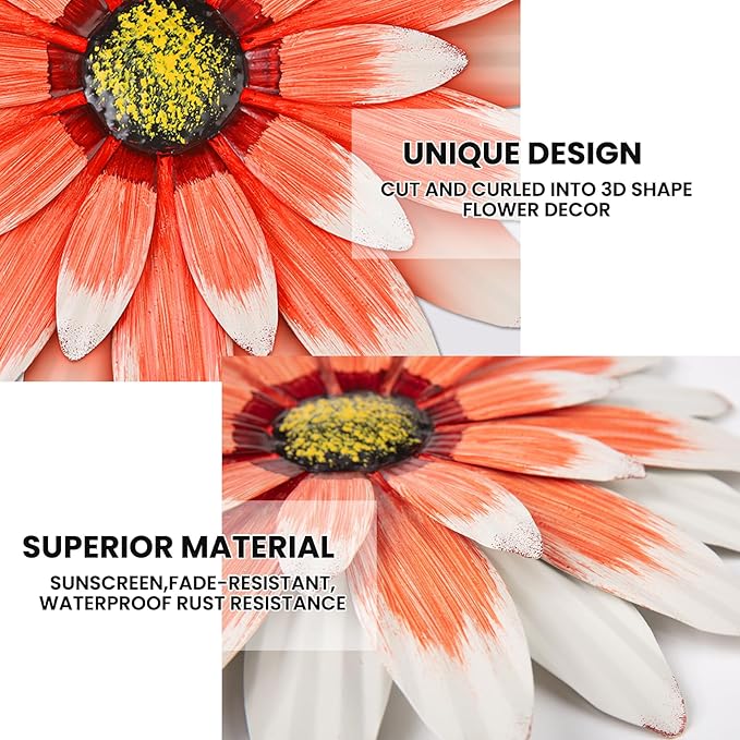 Metal Flowers Outdoor Decor 13" Metal Sunflower Wall Art Decorations Sunflower Wall Decor for Kitchen Living Room Porch Garden Yard