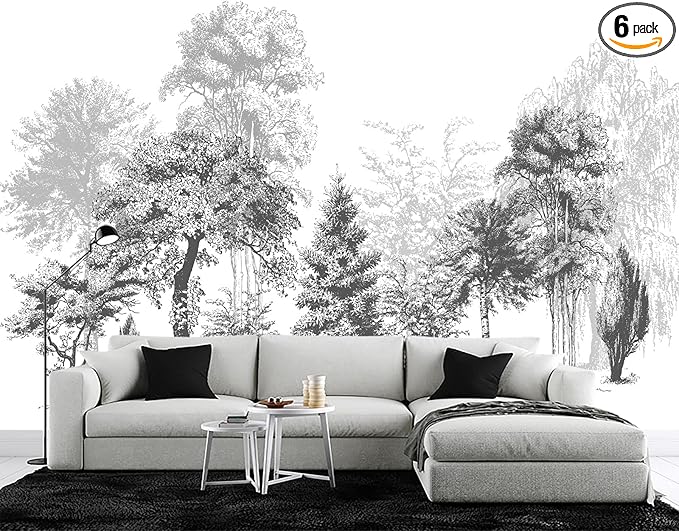 Black and White Oil Painting Forest Wall Mural Wallpaper for Bedroom 137" x 100"