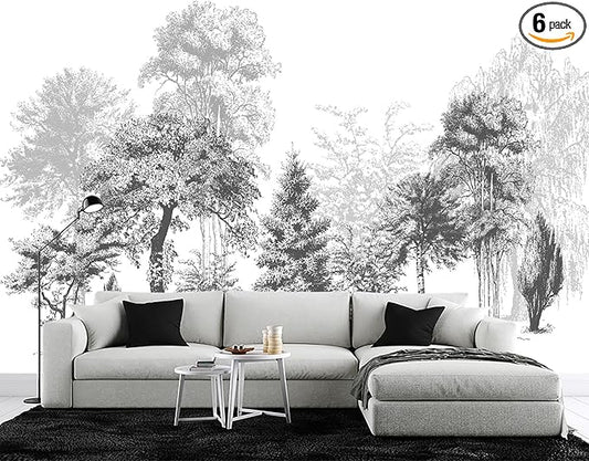 Black and White Oil Painting Forest Wall Mural Wallpaper for Bedroom 137" x 100"