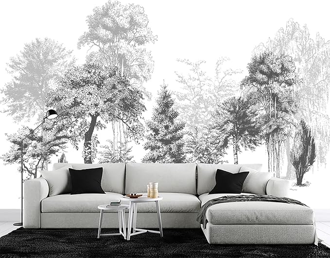 Black and White Oil Painting Forest Wall Mural Wallpaper for Bedroom 103" x 69"