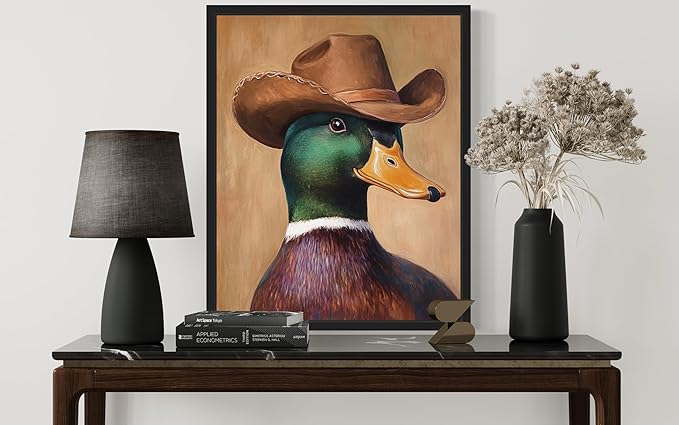 Mallard Duck Cowboy Art Print Poster Wall Art, Western Country Farmhouse Wild West for Bedroom, Bathroom, Living Room Art Decor 58 (Mallard Duck, 16 x 20 inches, Black Frame)
