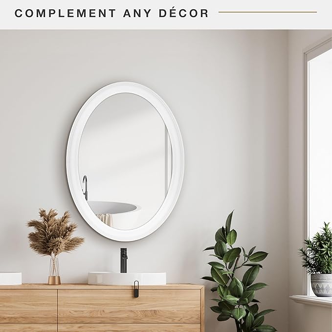 MCS 21x31 Large Wall Mirror, Classic White Oval Mirror, Vertical & Horizontal Wall Hanging Mirror for Bathroom, Bedroom & Livingroom