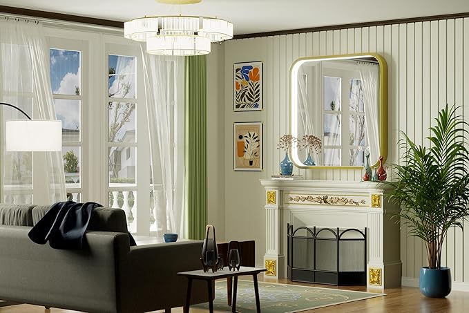 30x30 Inch Gold LED Mirror for Bathroom, 3000K/4500K/6000K, Framed Lighted Bathroom Vanity Mirror with Lights, Anti-Fog, Stepless Dimmable, Memory, Wall Mounted, Horizontal/Vertical