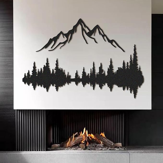 Metal Wall Art - Mountain & Forest Metal Wall Decor - Large Wall Sculpture for Rustic Home Living Room Bedroom Indoor/Outdoor (Black, 70.9'' x 47.2'' / 180 x 120 cm)