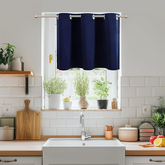 ChrisDowa Blackout Curtains 36 Inches Long for Living Room, Grommet Thermal Insulated Room Darkening Curtains for Bedroom (1 Panel Set, Navy Blue, 52W x 36L)