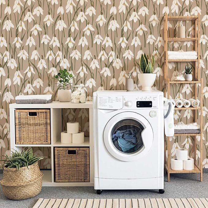 17.3" x 393.7" Floral Wallpaper Vintage Brown Orchid Peel and Stick Wallpaper Self Adhesive Removable Wallpaper for Bedroom Decorative Contact Paper