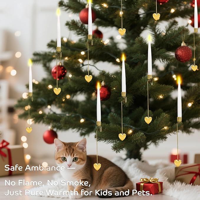 Christmas Tree Candles, 10 Pack Flameless Taper Candles for Christmas Tree Decor, Fake LED Candle Battery Operated with Remote for Xmas Wedding Home Gift with Gold Heart Hook