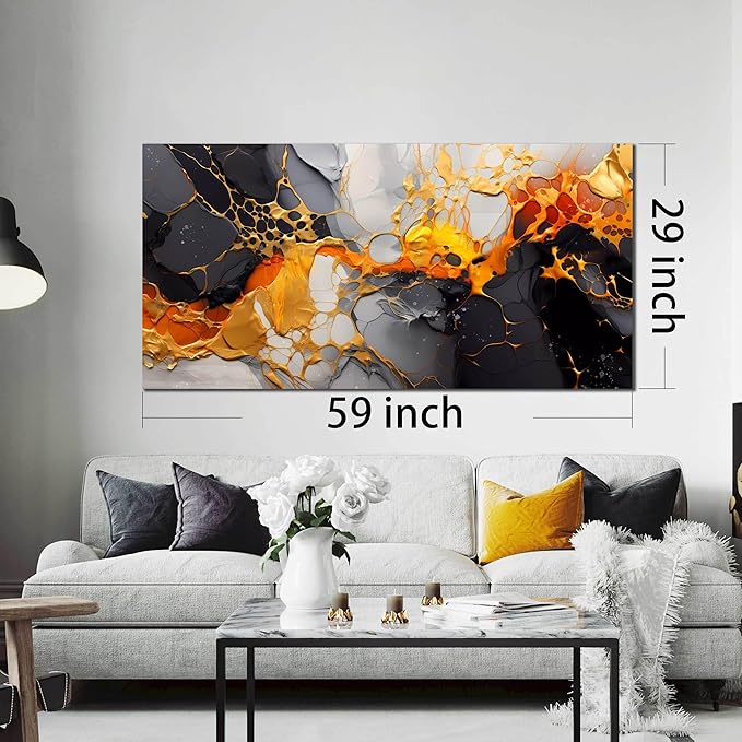 Canvas Abstract Wall-Art for Office - Black and White Pictures for Wall - Framed Prints for Wall Decor Living Room Bedroom 29" x 59"