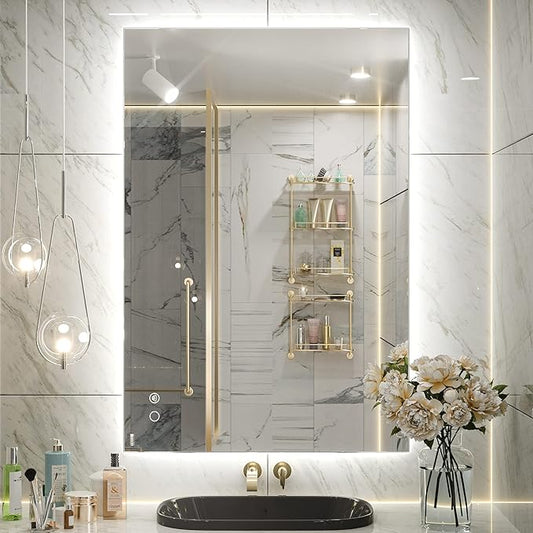 Keonjinn 24 x 40 Inch LED Bathroom Mirror with Backlit, Anti-Fog Vanity Mirror with CRI90+ HD Tempered Glass, Stepless Dimmable, High Lumen, UL Listed, Waterproof, Horizontal/Vertical