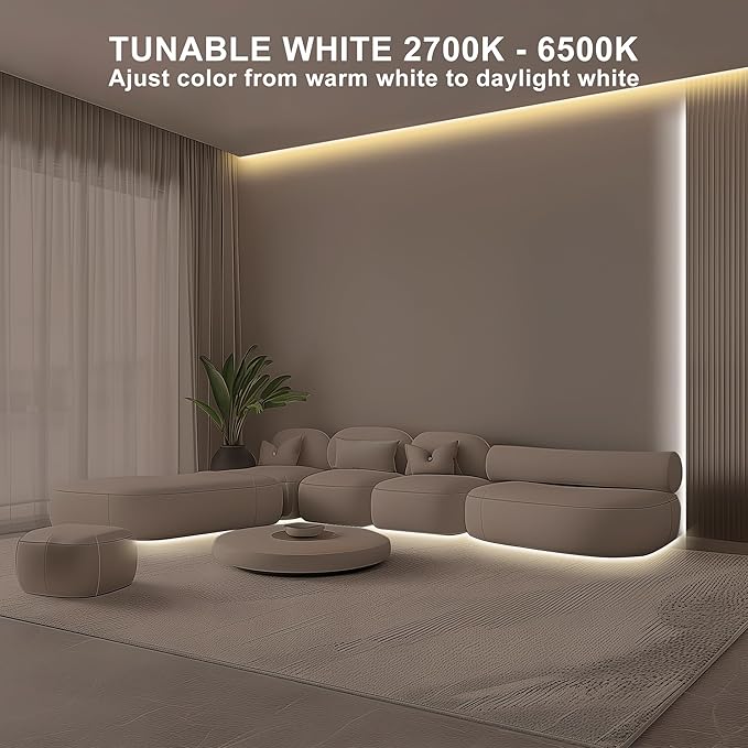32.8ft Tunable White COB Led Strip Light with RF Remote, CRI93+ Dimmable CCT 2700K-6500K COB Led Tape Lights, Adhesive High Density Led Light Strip for Bedroom, Kitchen, Cabinet