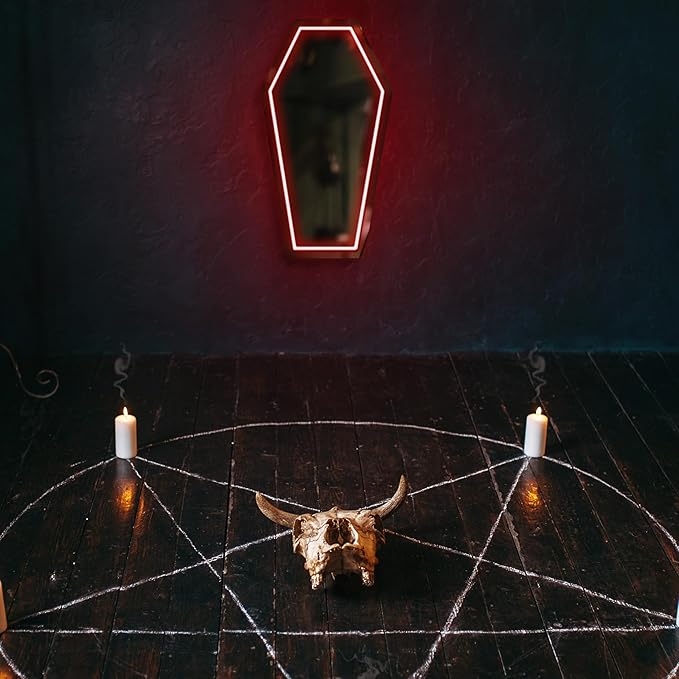 Kavaas Neon Coffin Mirror 16.9" x 9.6", Gothic LED Light Mirror Sign for Gothic Room Decor, Living Room, Bedroom, Bar - Best Gifts for Goth Lovers, Halloween Neon Signs Wall Art, Christmas