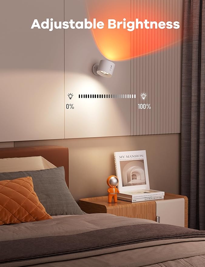 Joyzy Wall Light Rechargeable RGB Colorful Led Picture Lights for Wall Lighting Battery Operated Wall Sconce Two-Headed for Bedroom, Remote and Touch Control Wall Mounted Lamps with Wireless Magnetic