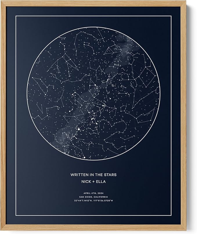 CELESTORY Custom Star Map Framed Night Sky Print Constellation Map Star Chart Gift Wall Art Poster Personalized Star Map for Specific Date Unique Gifts for Him Meaningful Gifts for Her - Midnight Blue
