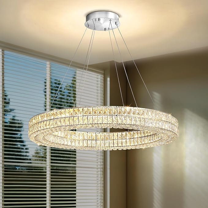 47.5in Large Ring Chandelier Round Crystal Chandelie for Living Room Led Dimmable Ring Pendant Light Ceiling Lighting 2700k-6000k