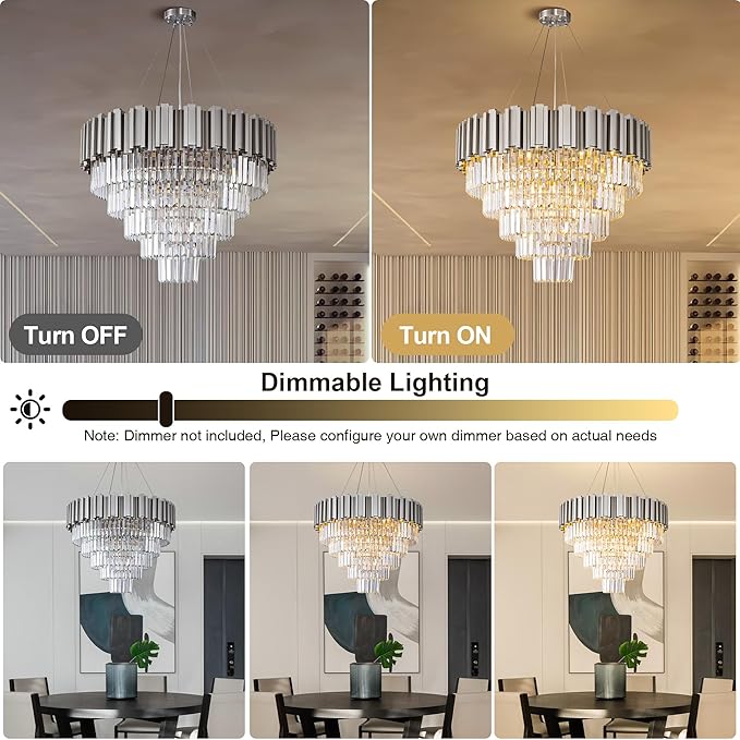 5-Tier 27.5" Silver Chandelier, 9-Light Modern Crystal Chandelier, Luxury Round K9 Crystal Chandeliers Light Fixture for Dining Room, Living Room, Bedroom, Foyer, Entryway, Kitchen, Restaurant