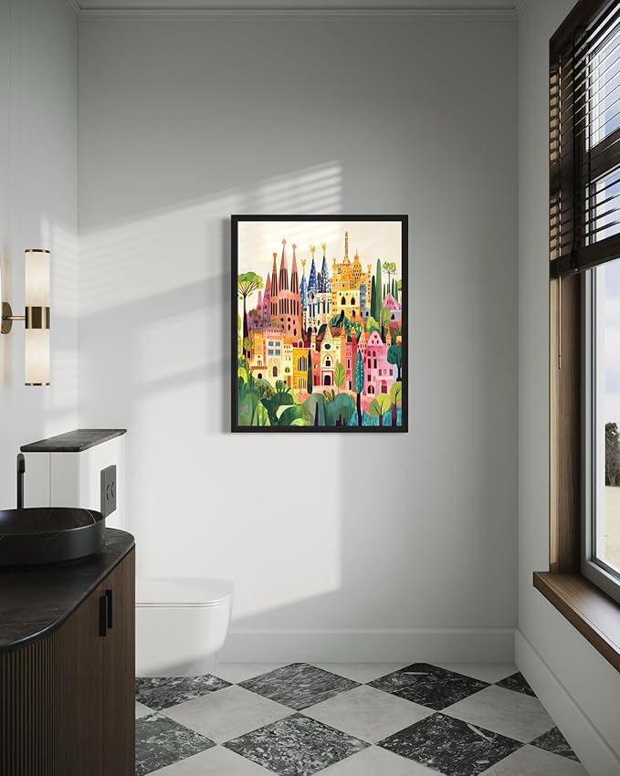 Barcelona Spain Wall Art Poster Print, Vintage Retro Landscape Scenery Painting Artwork Travel Prints Decor Cityscape Landmarks Gallery 27 (Barcelona Spain, 18 x 24 inches, Unframed)