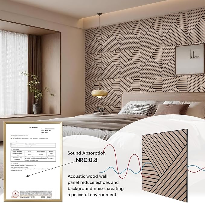 4 Packs Acoustic Wall Panels - Self-Adhesive 3D Wood Slat Wall Panel- Peel and Stick Sound Absorbing Panels for Noise Reducing - Feature Wall Decor for Home & Office