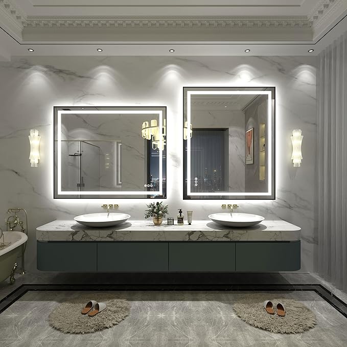 44x36 LED Bathroom Mirror, Lighted Vanity Mirror for Wall with Black Frame, Front Lights and Backlit, Dimmable, Anti-Fog, Shatter-Proof, ETL Listed (Horizontal/Vertical)