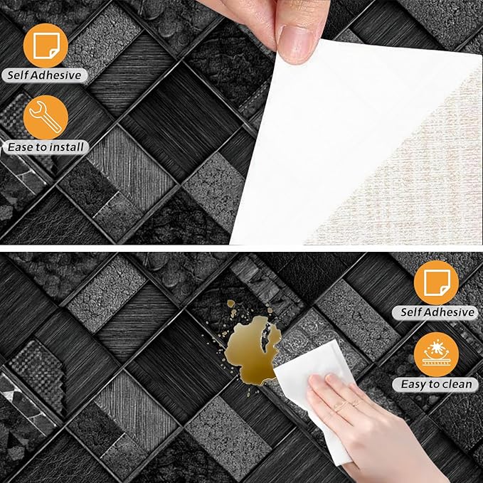 Nuxovilar Black Grey Plaid Checkered Textured Peel and Stick Wallpaper, 15.75"x39.37", Self-Adhesive Contact Paper, Classic Tartan Style for Bedroom, Living Room and Table Decor