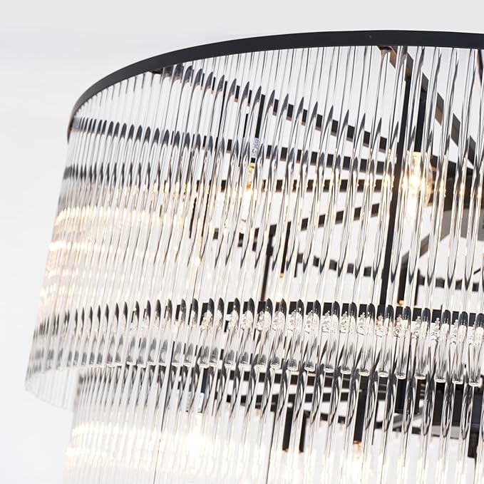 Large Black Chandeliers for High Ceilings H49 5-Tier Glass Chandelier Light Fixture for Foyer Dining Room Extra Long Modern Tiered Chandelier for Living Room Entranc Stairway Villa