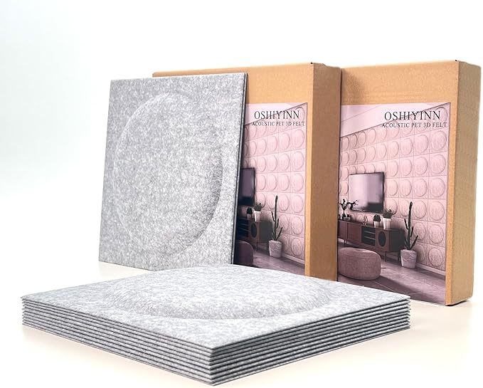 Acoustical 3D Wall Panels, 12 Pack 12''x12''x0.12 Circle Art Acoustic Panels for Interior Wall Decor, Decorative Acoustic Panels, Wall 3D Art (Light Gray)