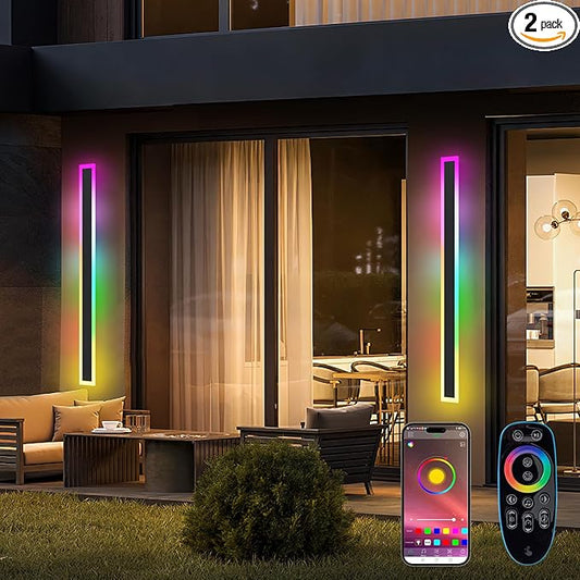 Outdoor RGB Long Wall Lights, 39.4inch 2 Pack RGB/Warm/White Dimmable Modern Led Wall Lighting, Ip65 Waterproof Long Wall Sconce with Remote and APP Control for Outdoor/Indoor